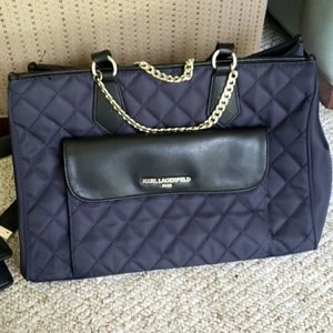 Karl Lagerfeld | Blue & Black Quilted Bag with Gold Chain Detail